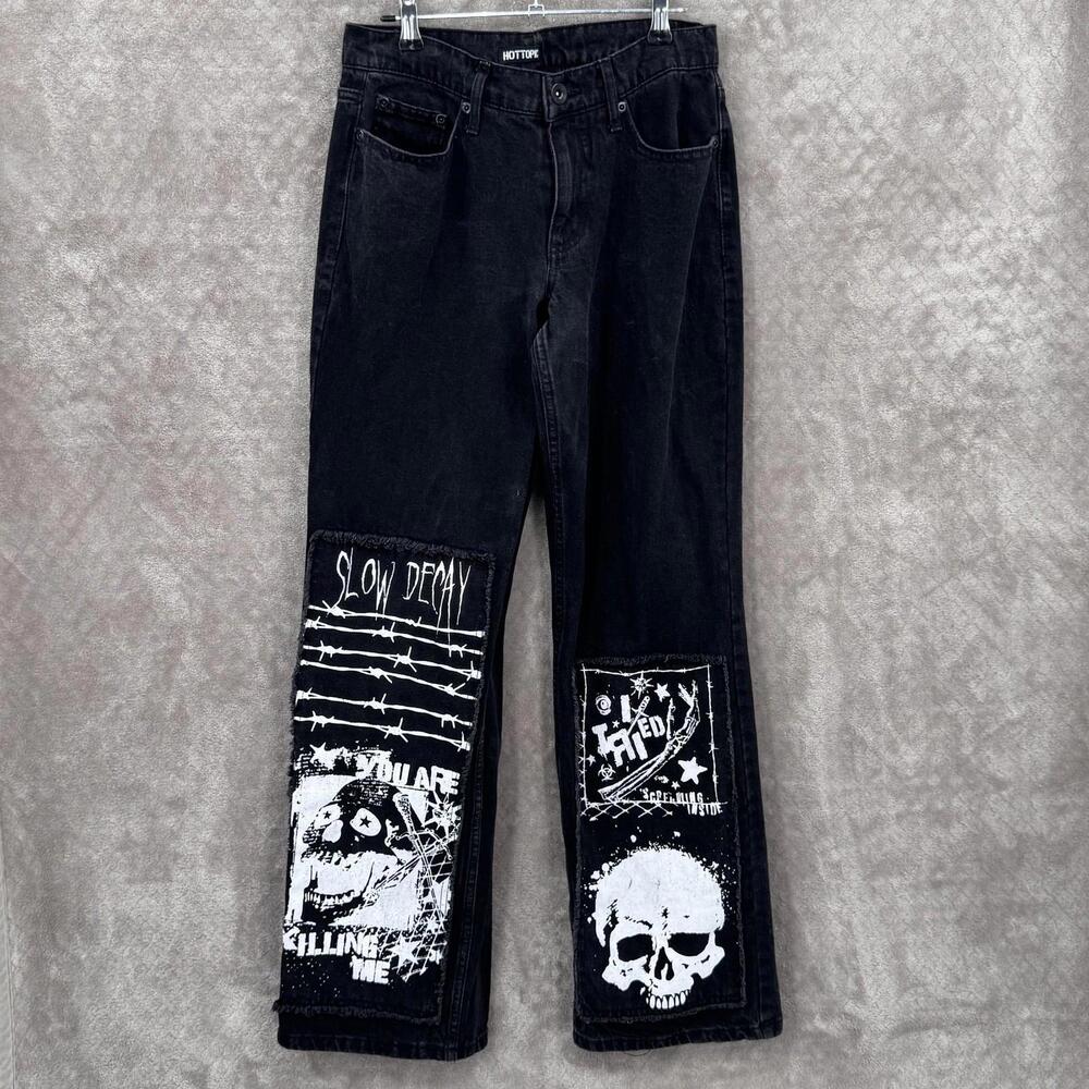 Hot Topic Jeans Mens 28x32 Black Relaxed Straight Denim Skull Gothic Punk Grunge